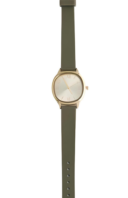 Clara Ladies Analogue Battery Operated Wrist Watch with Olive Silicone Strap